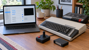 Ilustrační srovnání osmibitového počítače Atari XL/XE a notebooku s obecným nastavením emulátoru.
